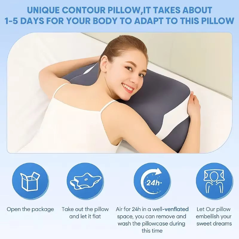 Ergonomic Memory Foam Butterfly Neck Pillow, C-Shaped/Adjustable Dual Height, Transparent Cover Support - Side/Supine/Pillow Sle