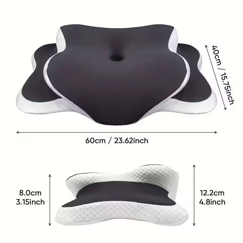 Ergonomic Memory Foam Butterfly Neck Pillow, C-Shaped/Adjustable Dual Height, Transparent Cover Support - Side/Supine/Pillow Sle